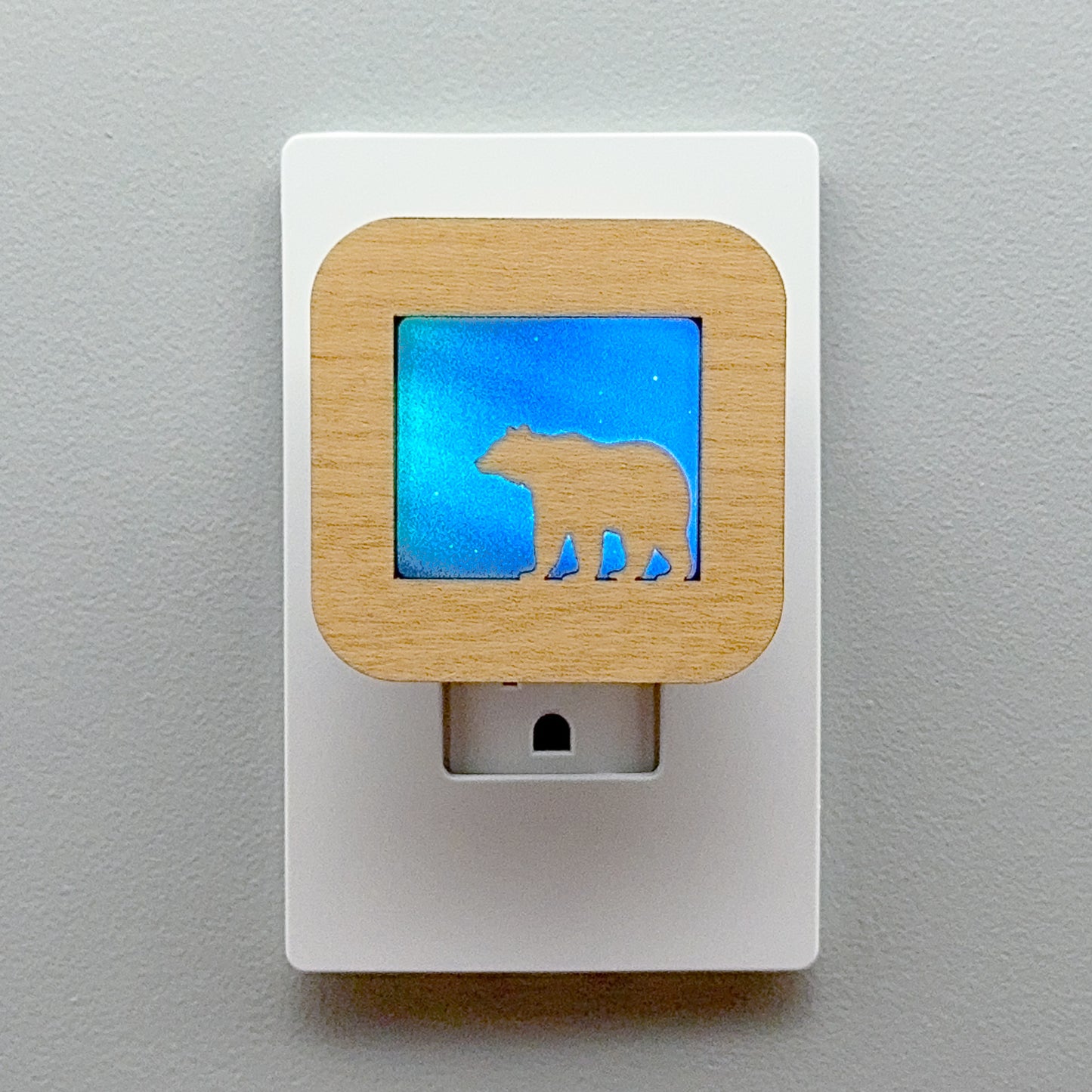 Bear Night Light with Northern Lights Background