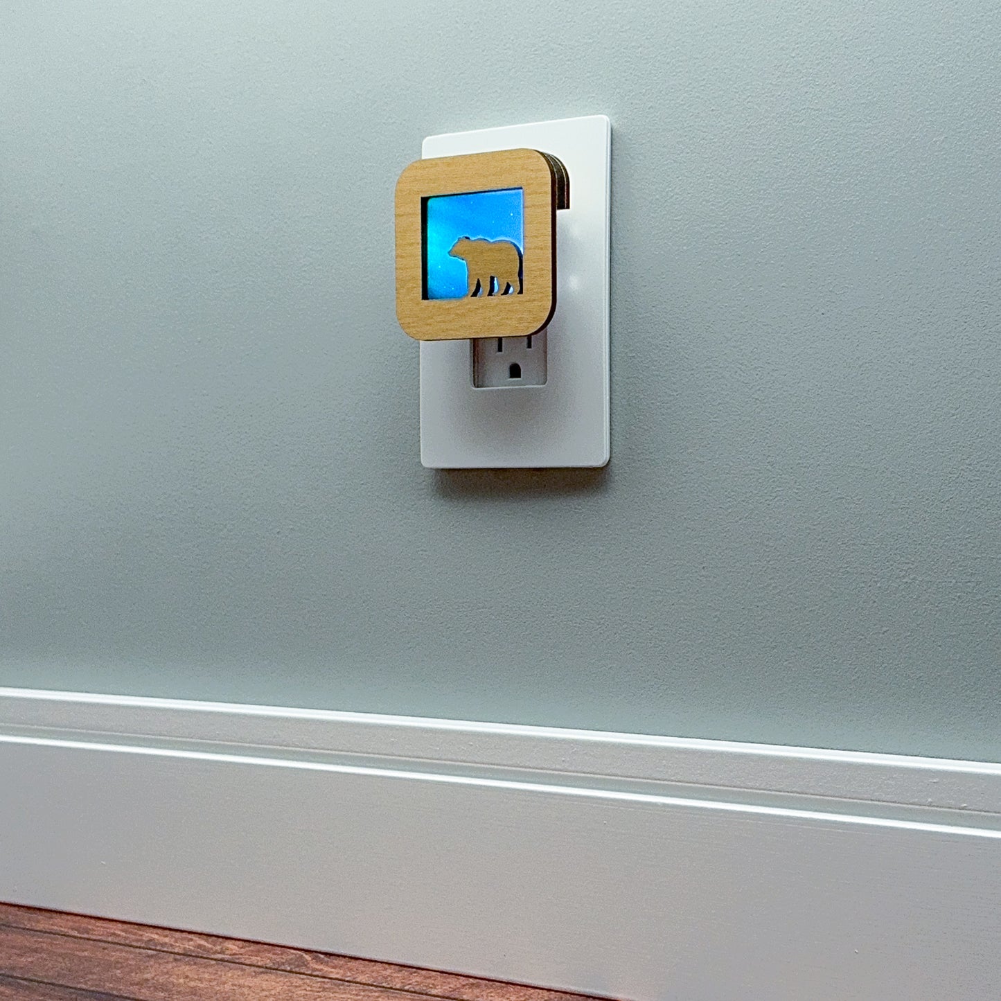 Bear Night Light with Northern Lights Background