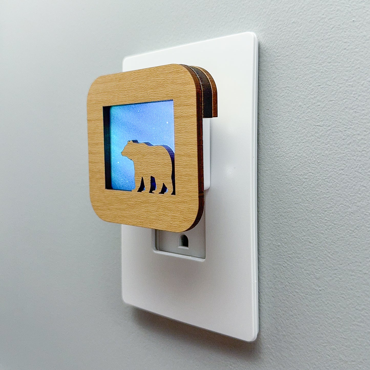 Bear Night Light with Northern Lights Background