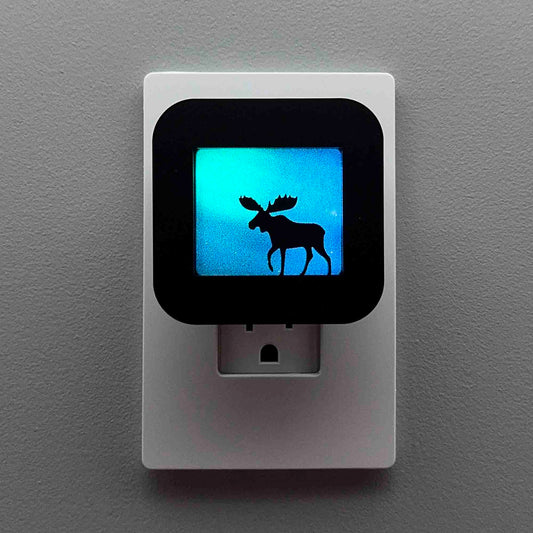Moose Night Light with Northern Lights Background