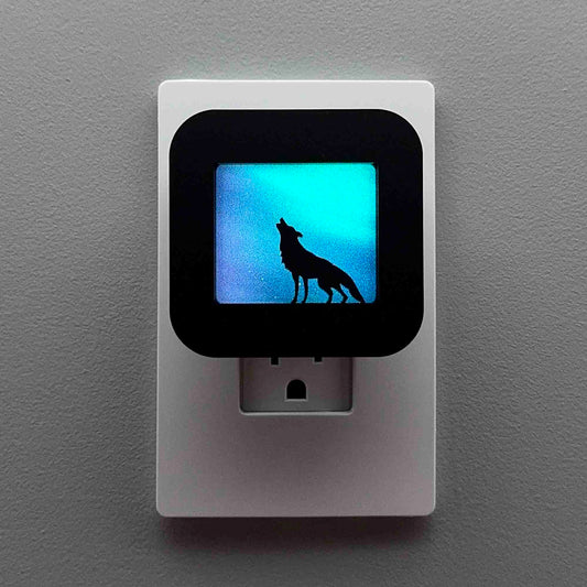 Wolf Night Light with Northern Lights Background
