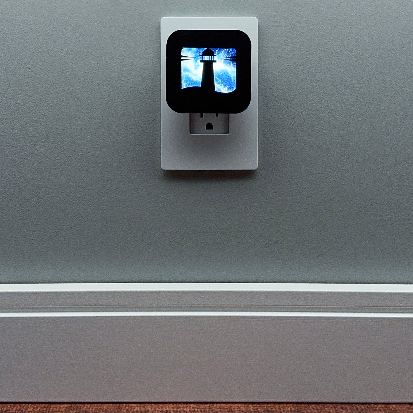 Lighthouse Night Light with Stormy Waves