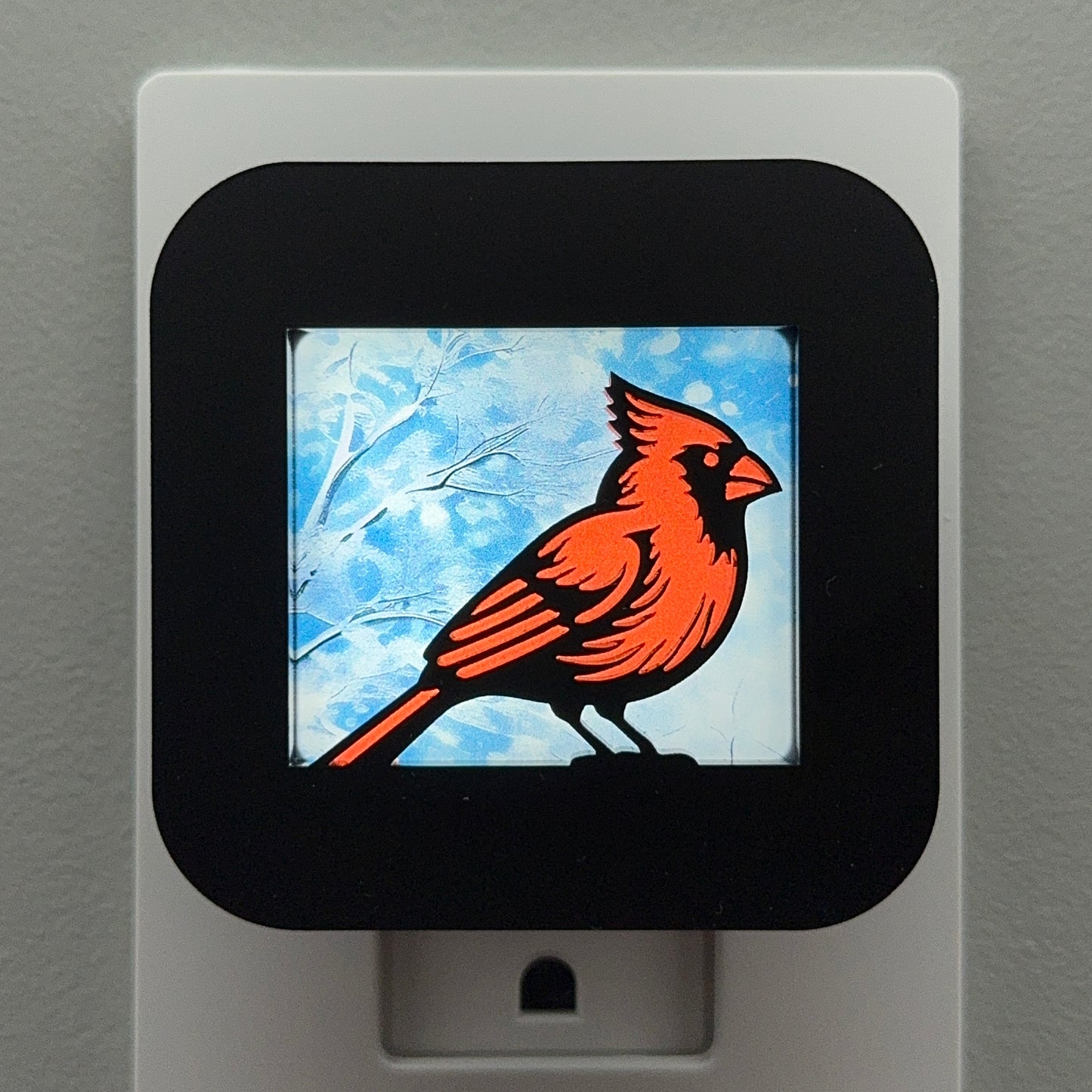 Red Cardinal in Snowy Trees Night Light