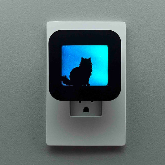 Fluffy Cat Night Light with Northern Lights Background