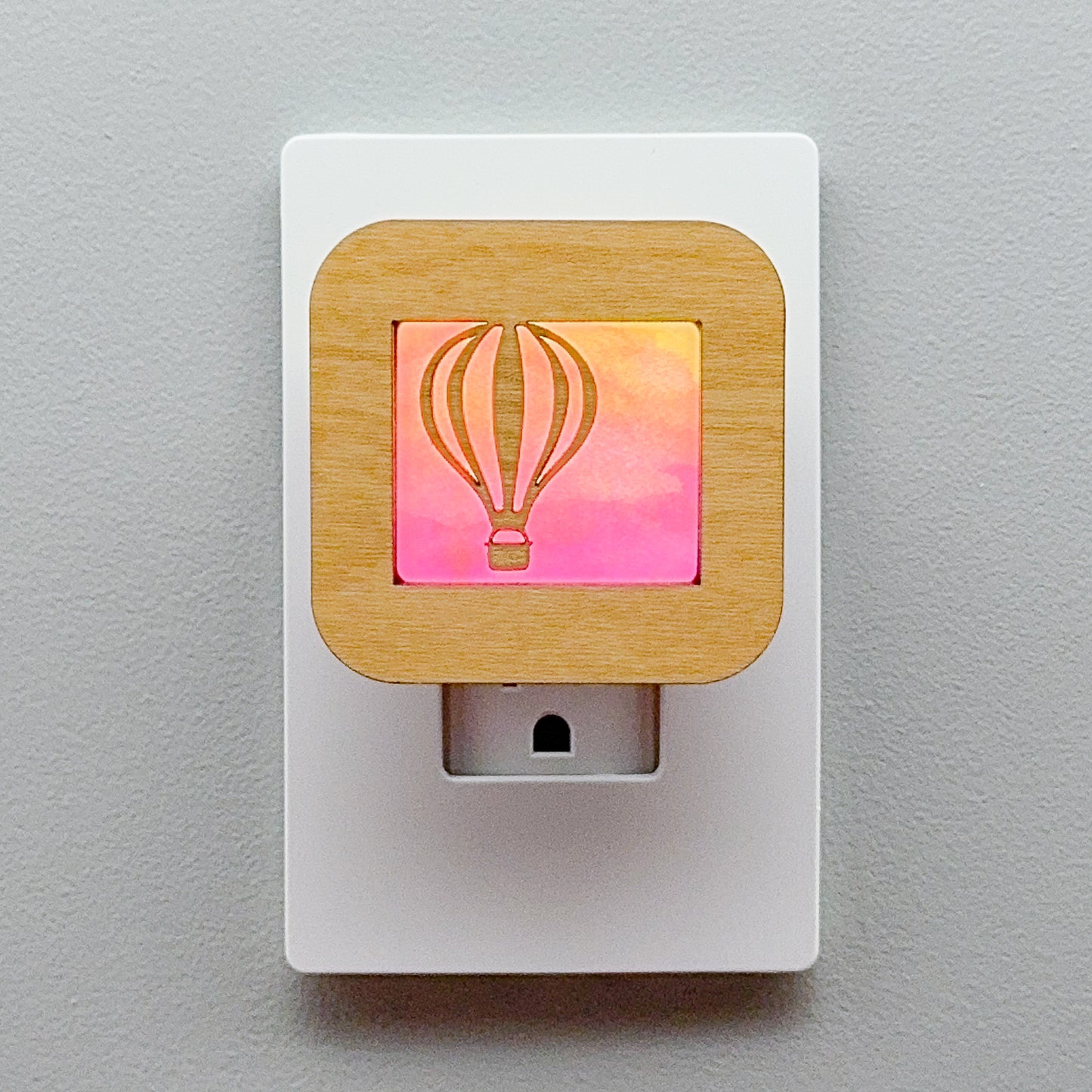 Hot Air Balloon Night Light with Sunset Background