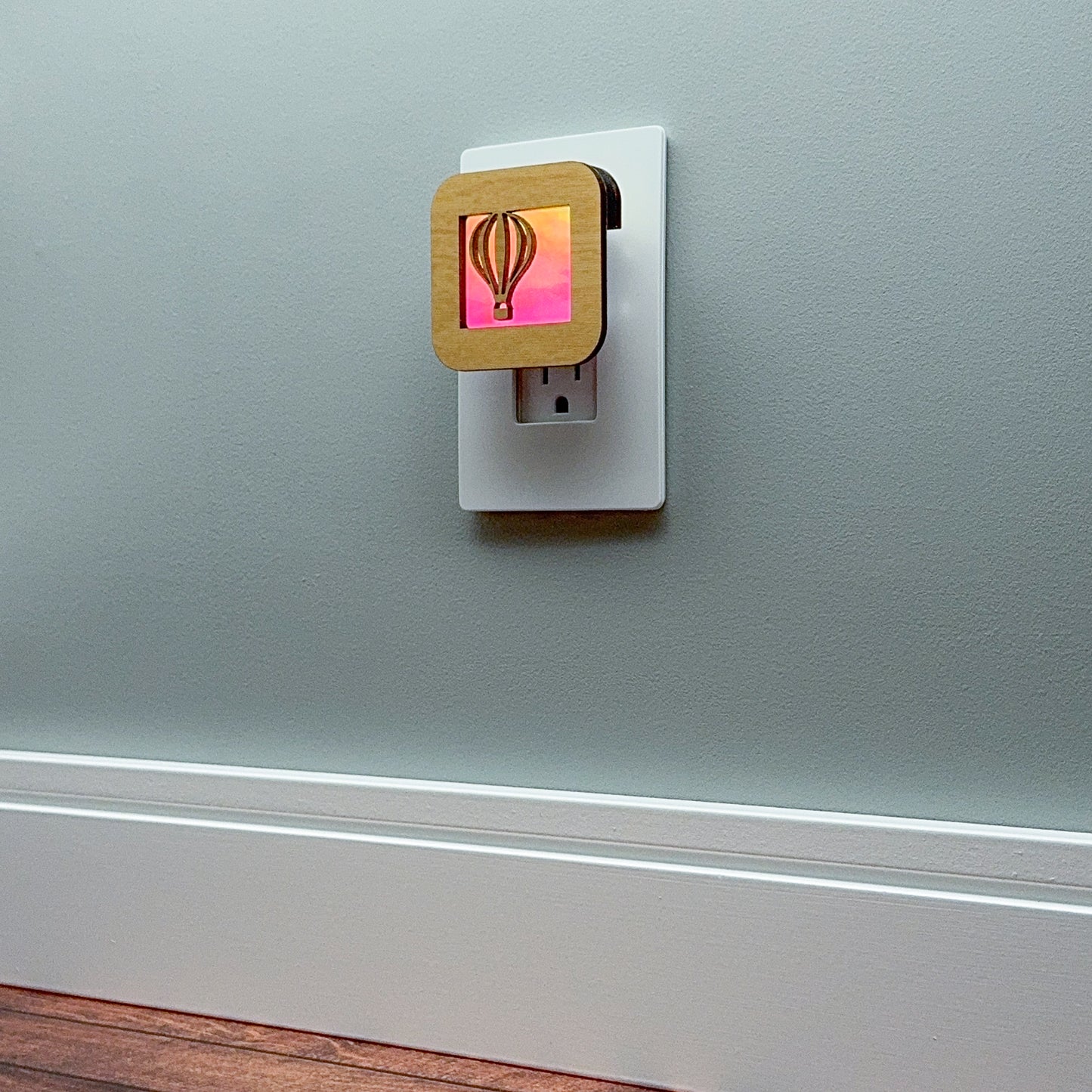 Hot Air Balloon Night Light with Sunset Background