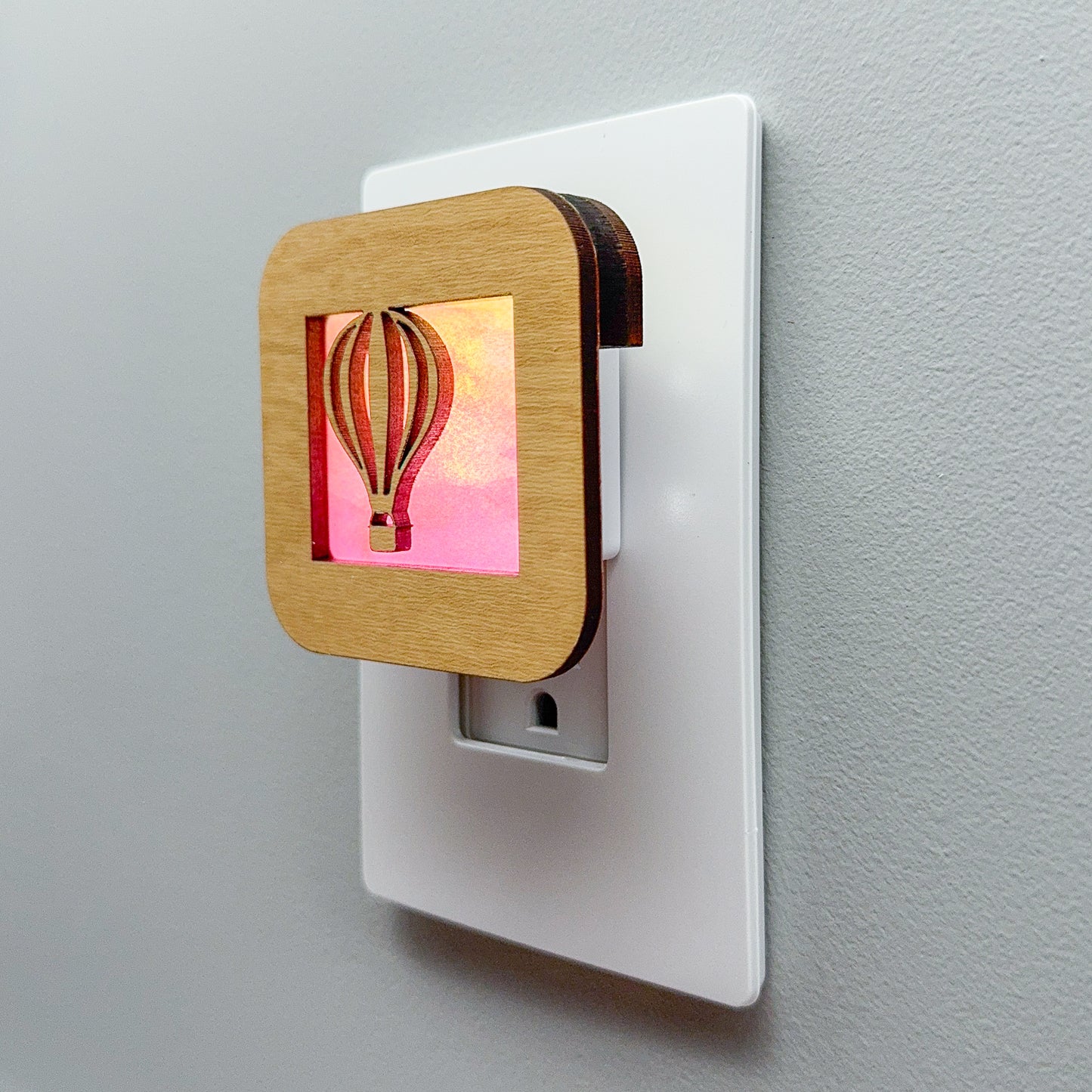 Hot Air Balloon Night Light with Sunset Background