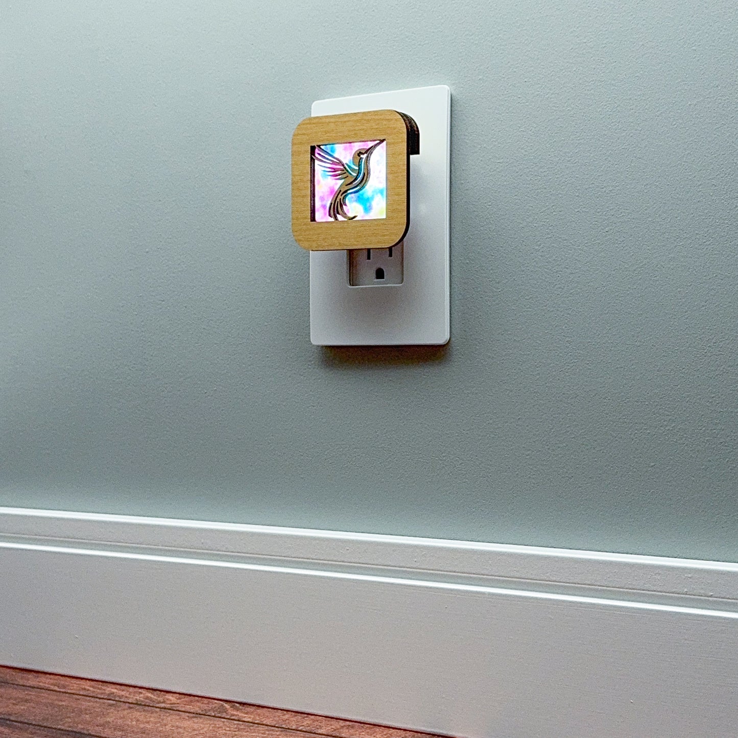 Hummingbird Night Light with Watercolor Background