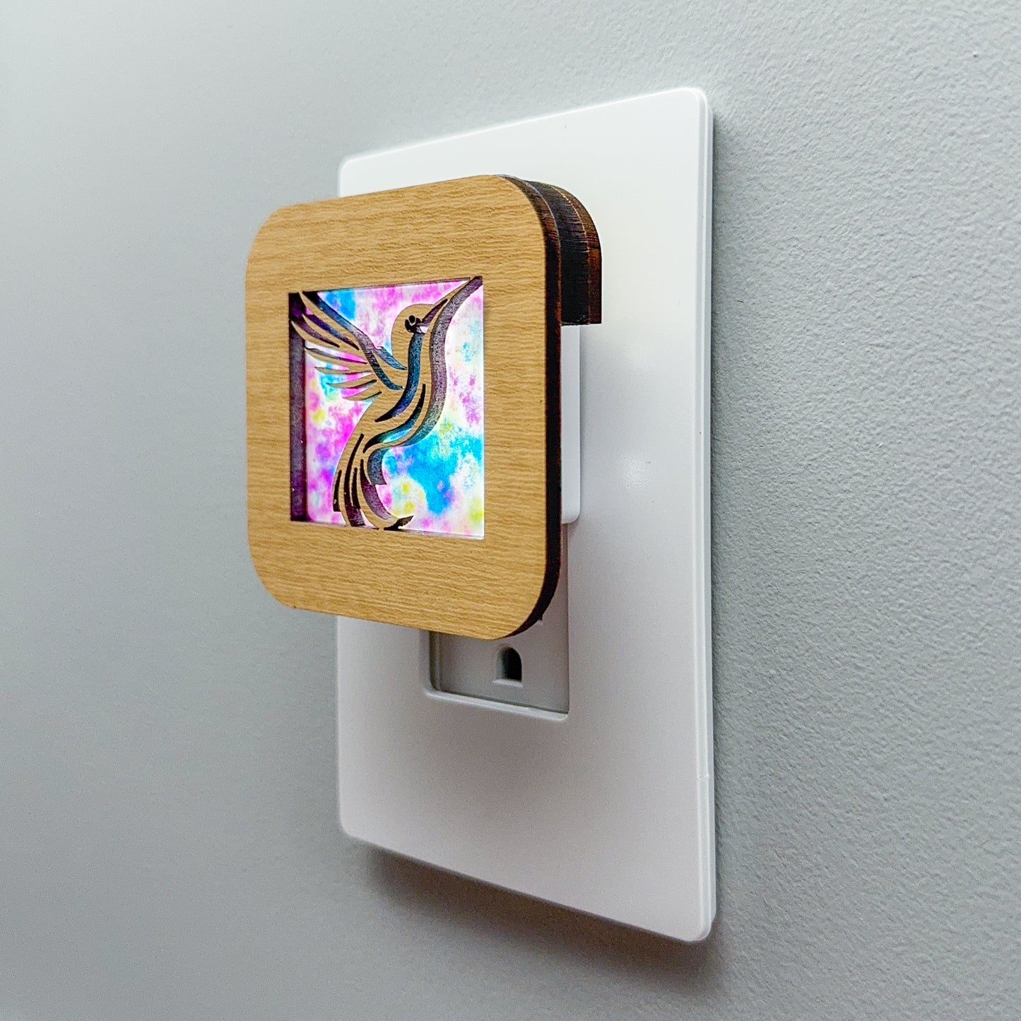 Hummingbird Night Light with Watercolor Background