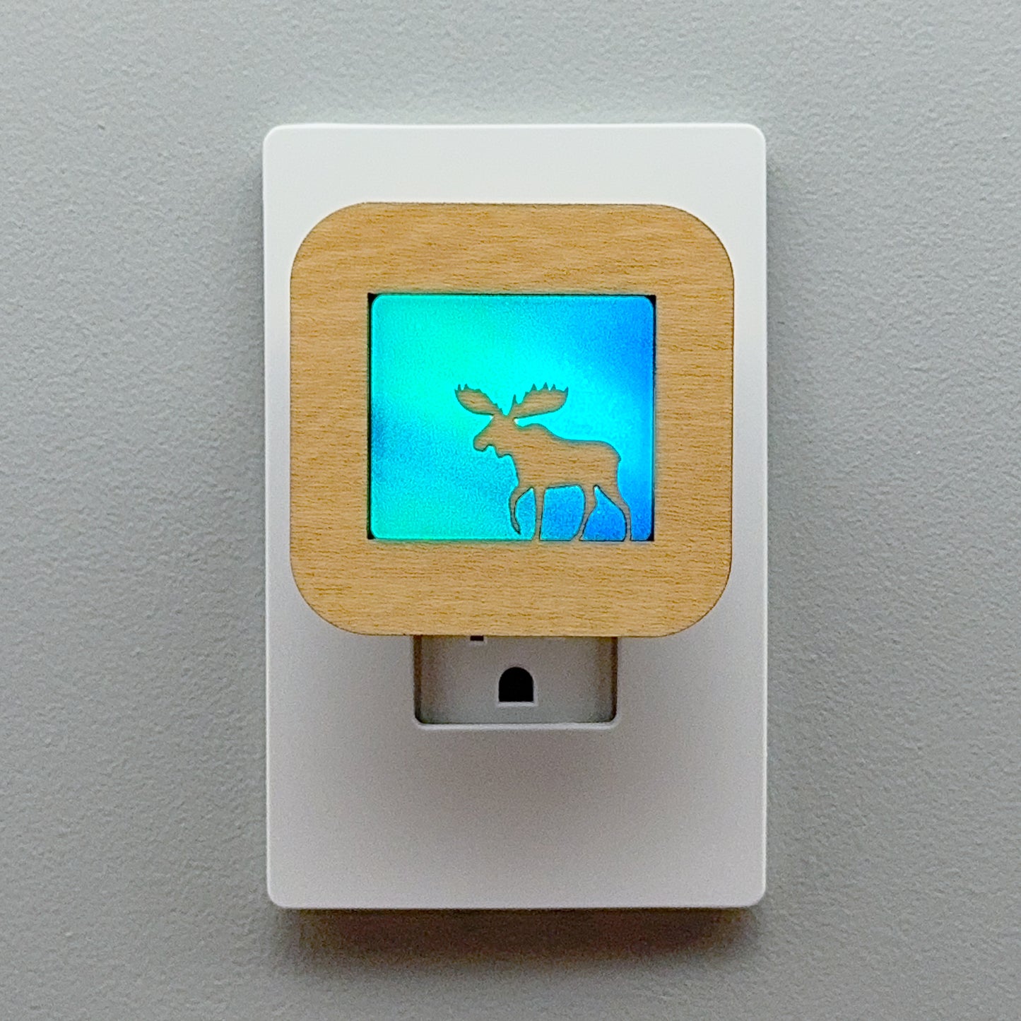 Moose Night Light with Northern Lights Background