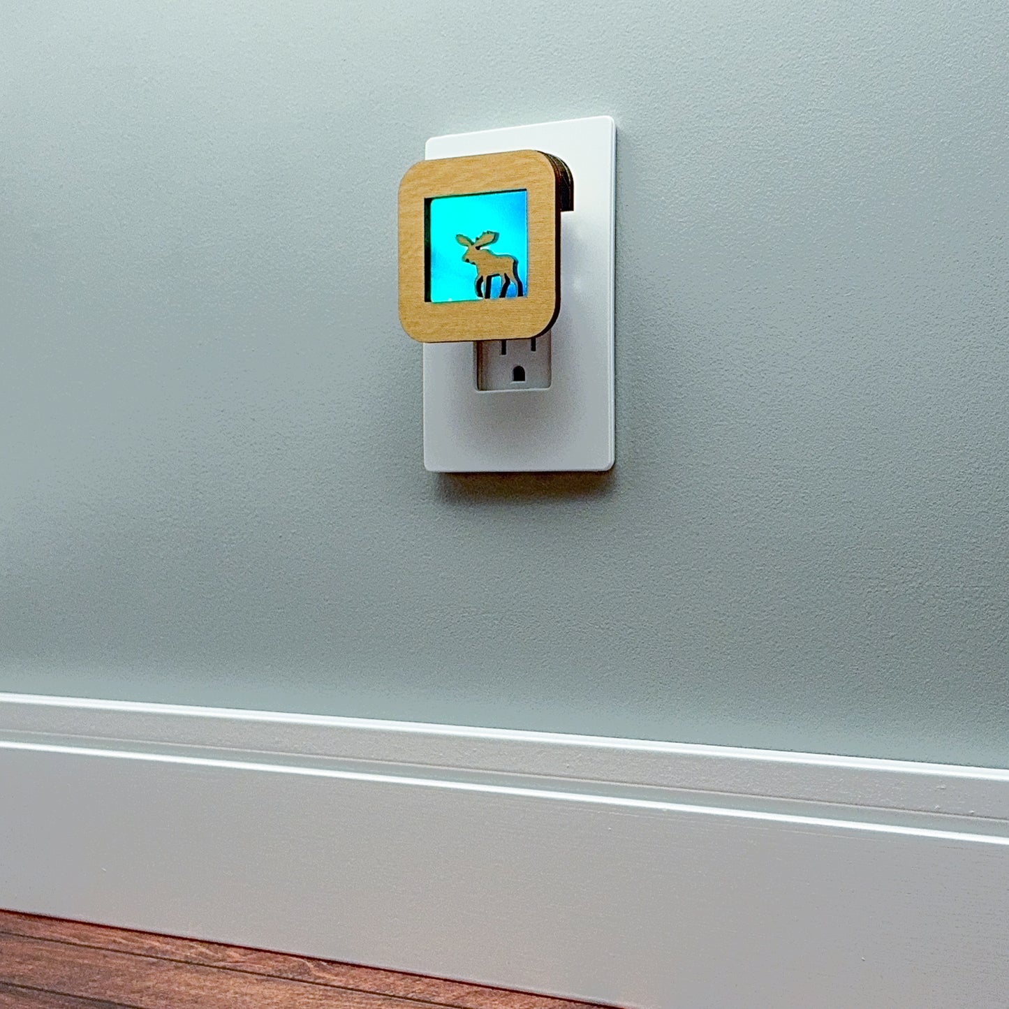 Moose Night Light with Northern Lights Background