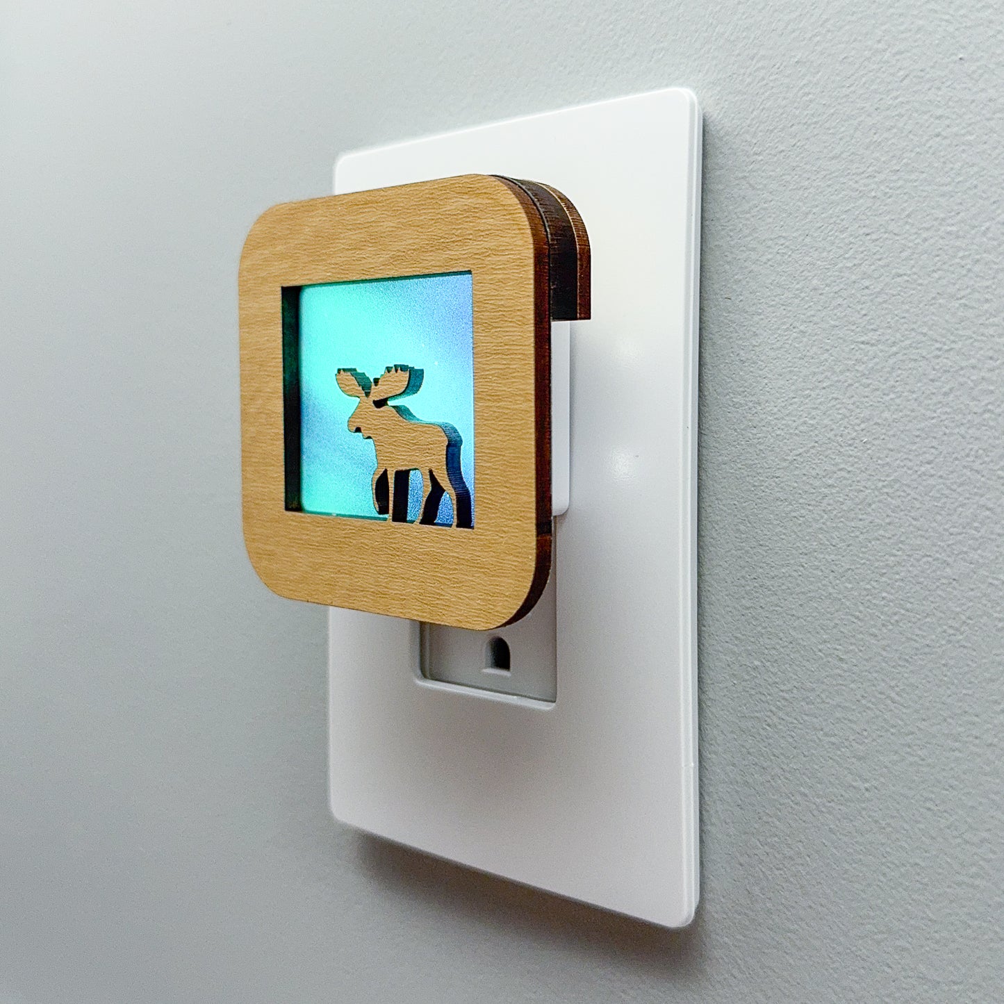 Moose Night Light with Northern Lights Background