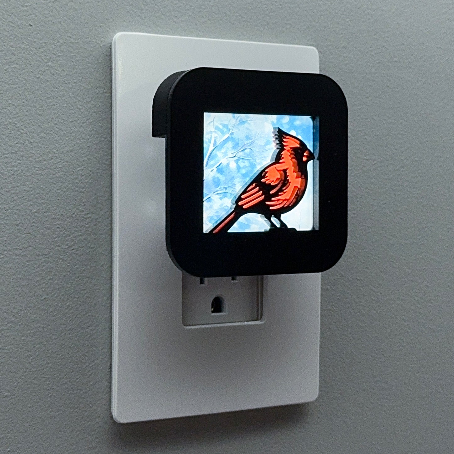 Red Cardinal in Snowy Trees Night Light