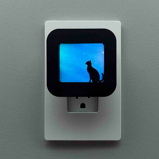 Cat Night Light with Northern Lights Background