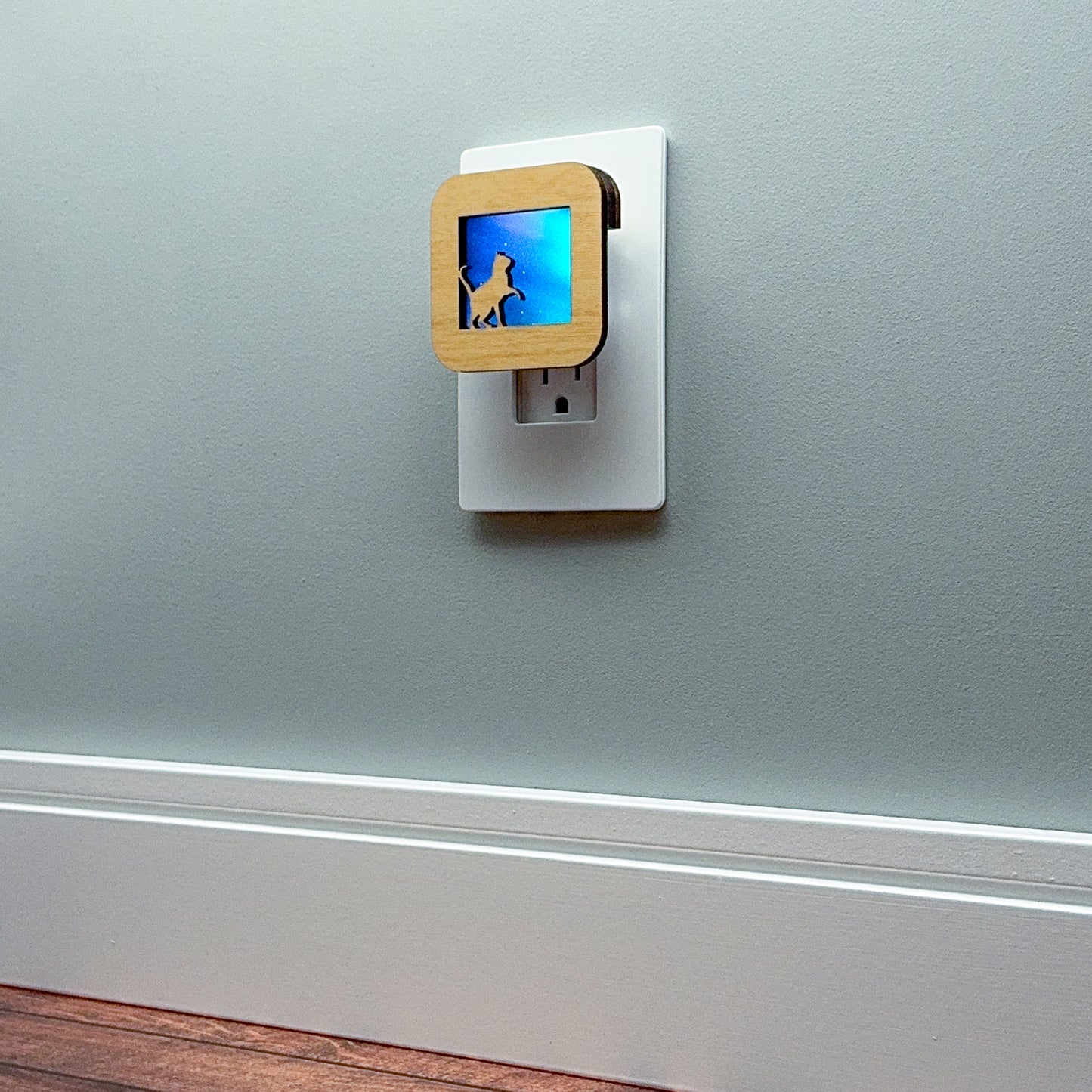 Cat Night Light with Northern Lights Background