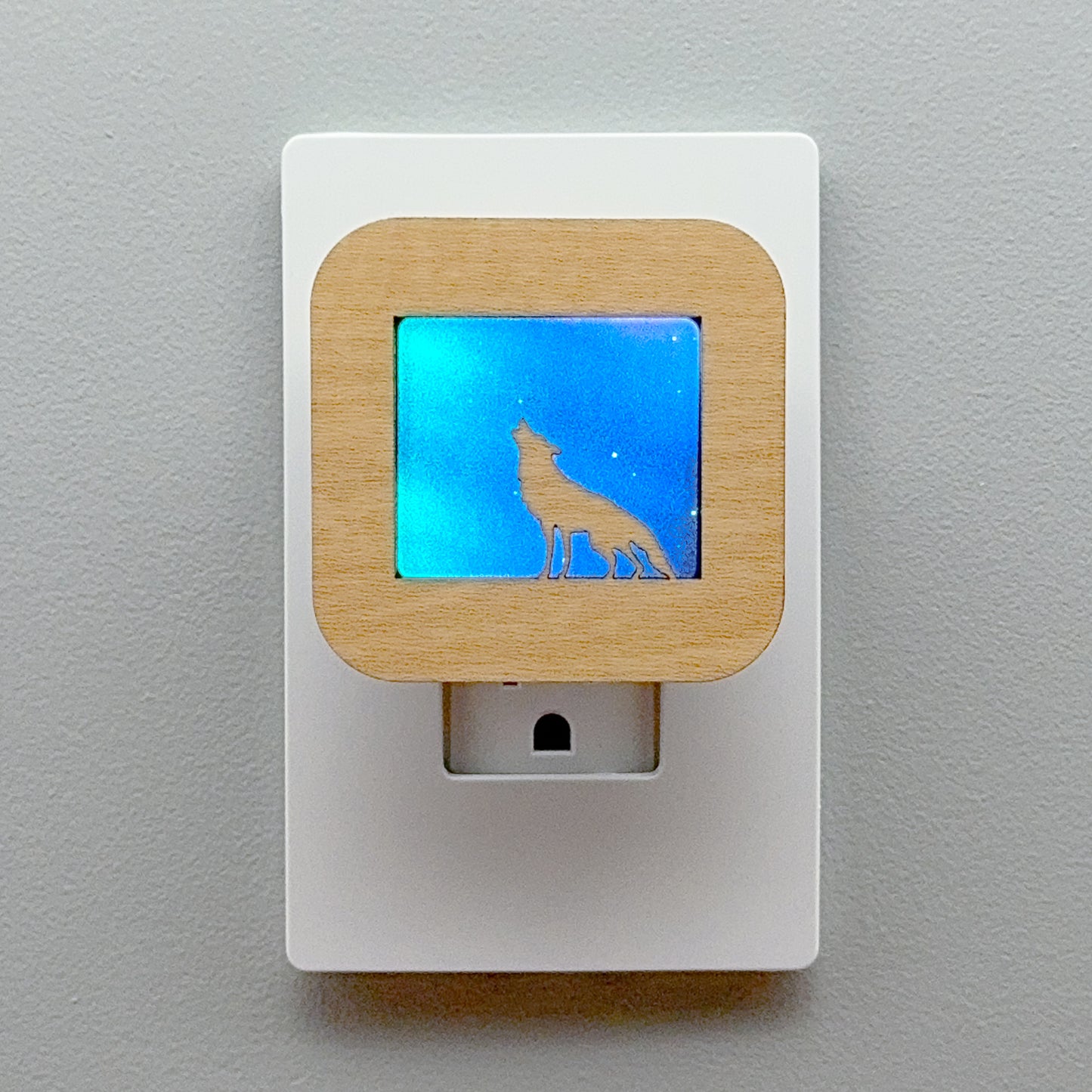 Wolf Night Light with Northern Lights Background