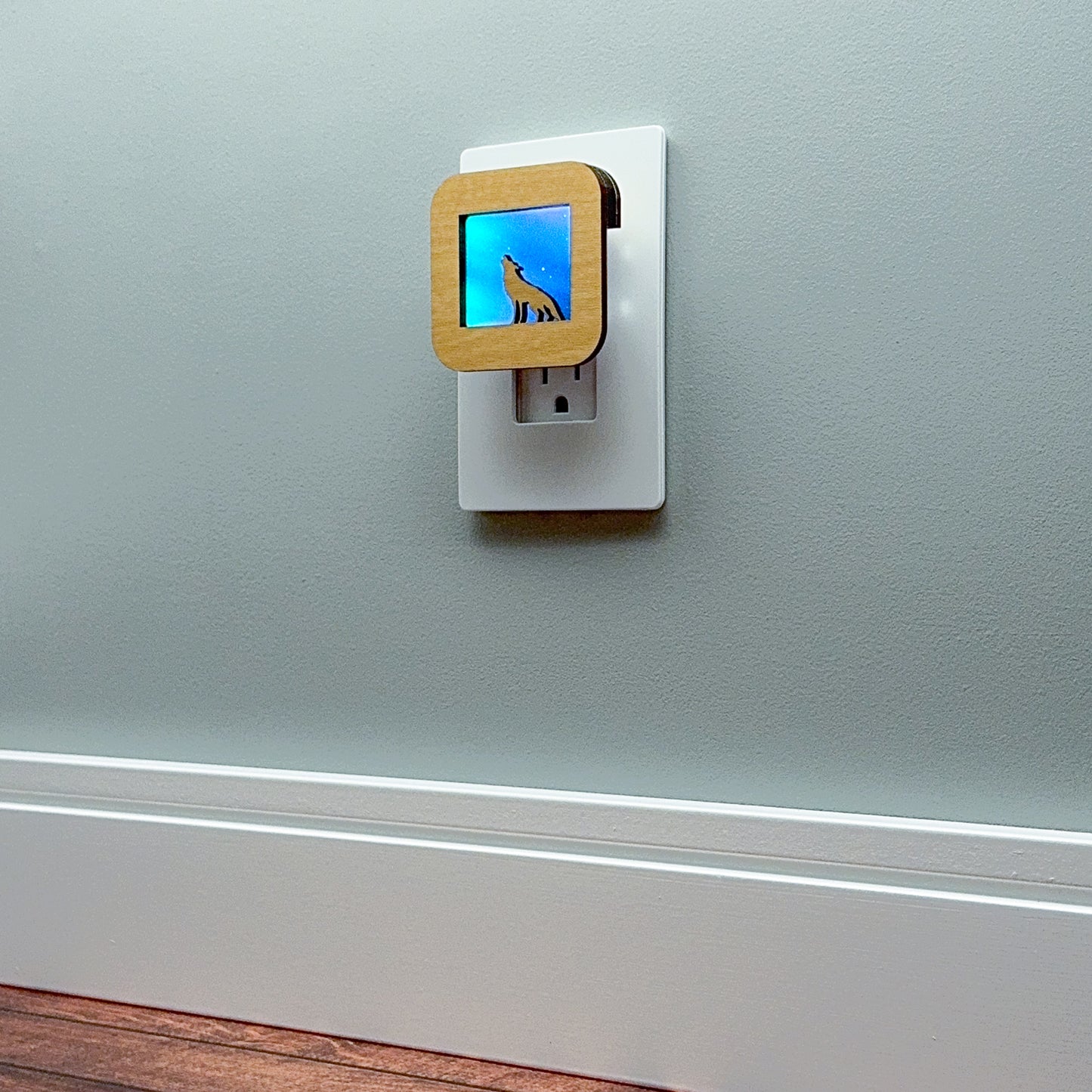 Wolf Night Light with Northern Lights Background