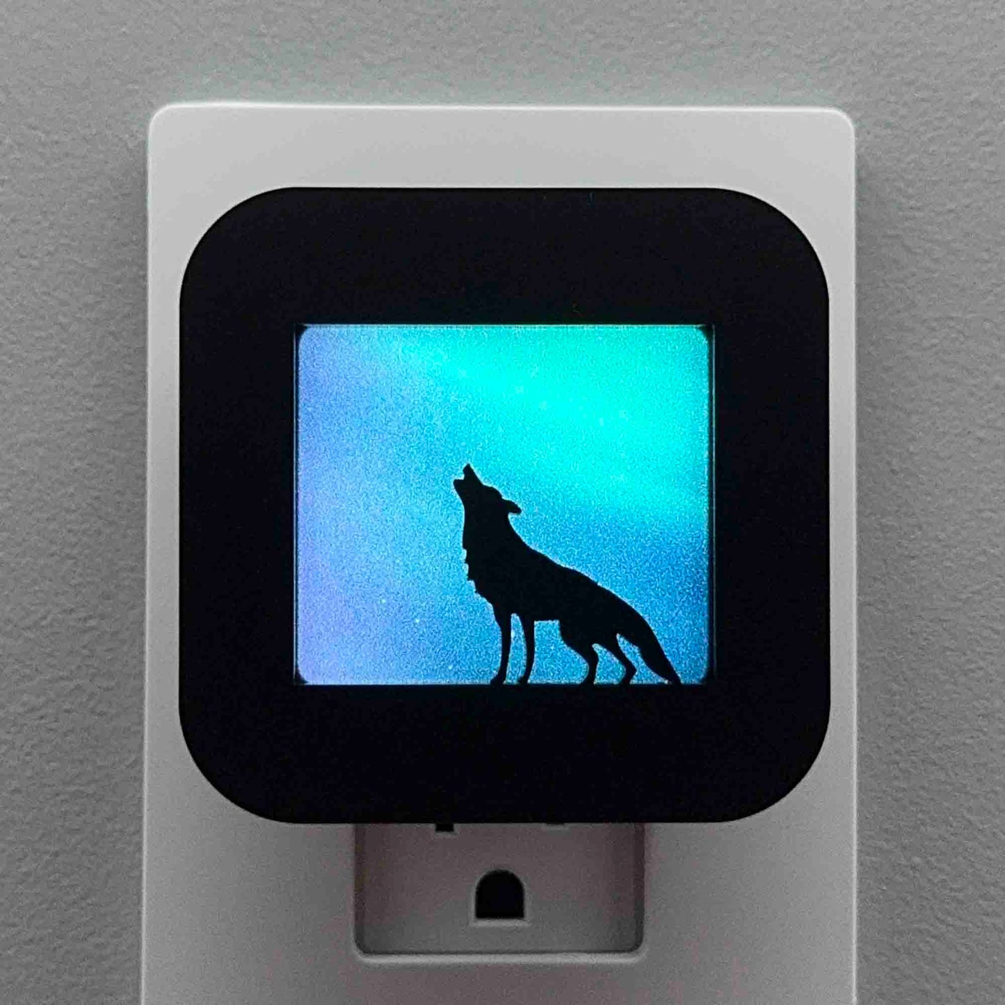 Wolf Night Light with Northern Lights Background