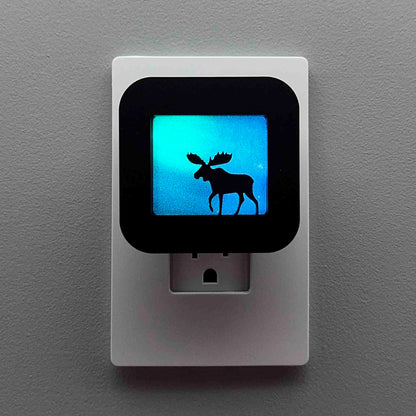Moose Night Light with Northern Lights Background