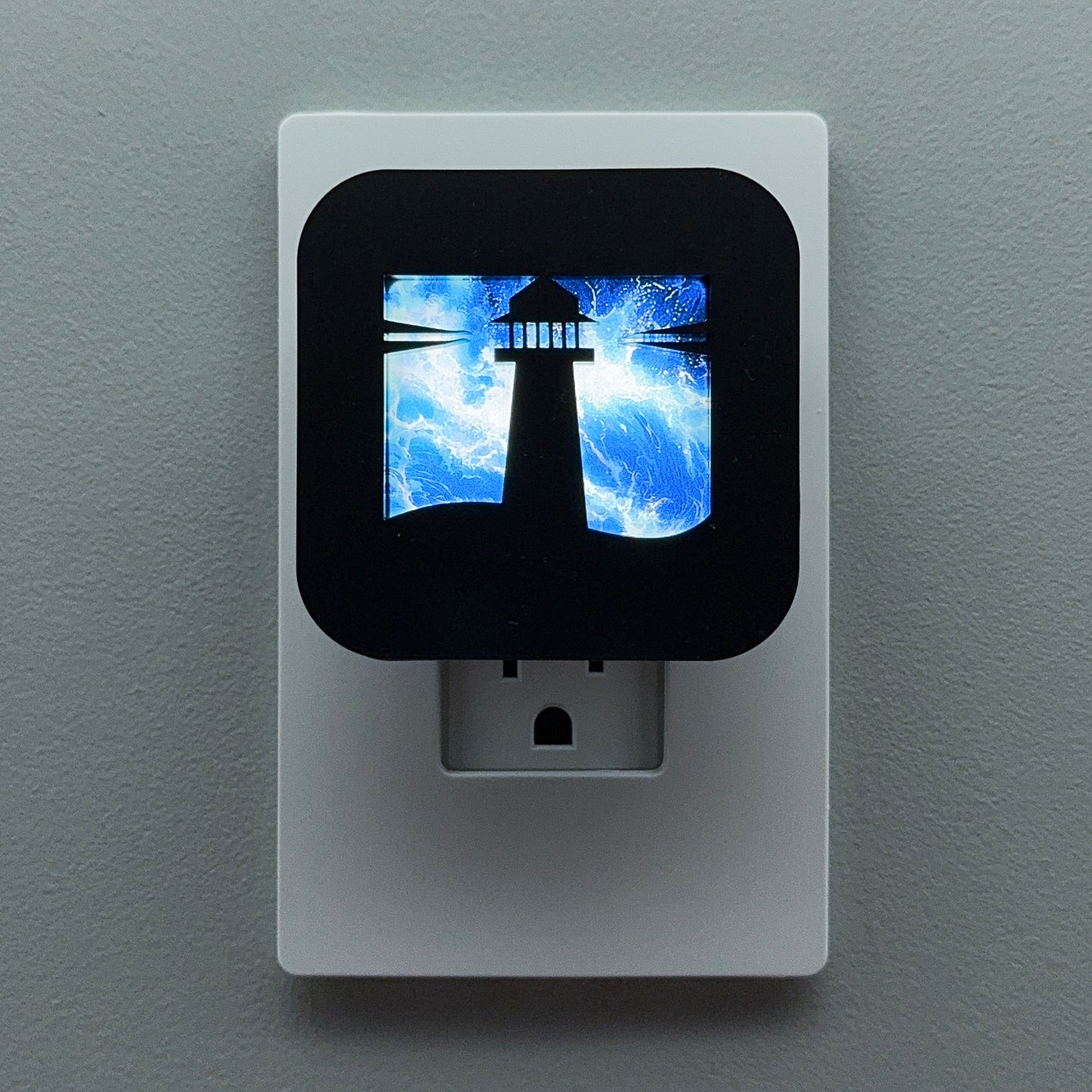 Lighthouse Night Light with Stormy Waves