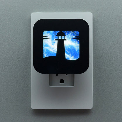 Lighthouse Night Light with Stormy Waves