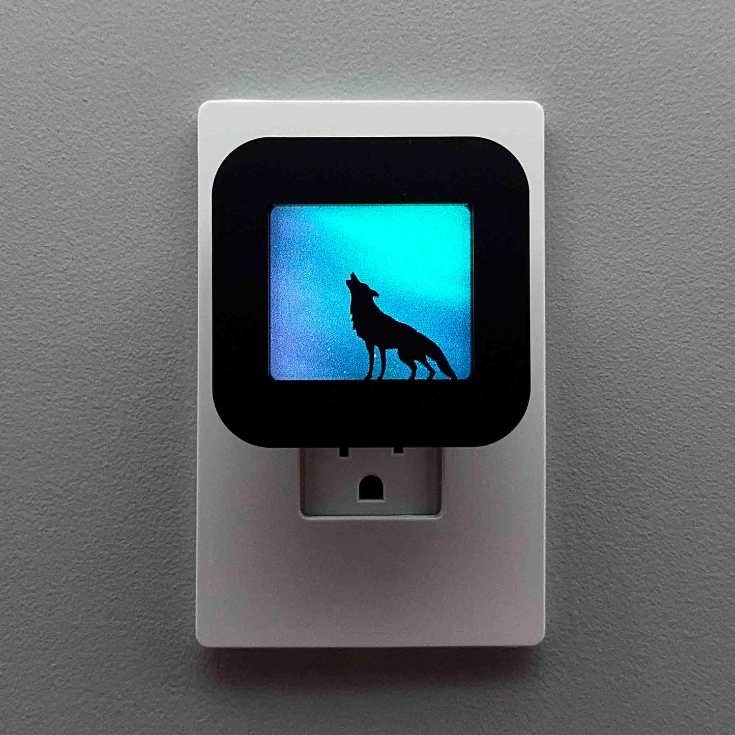 Wolf Night Light with Northern Lights Background
