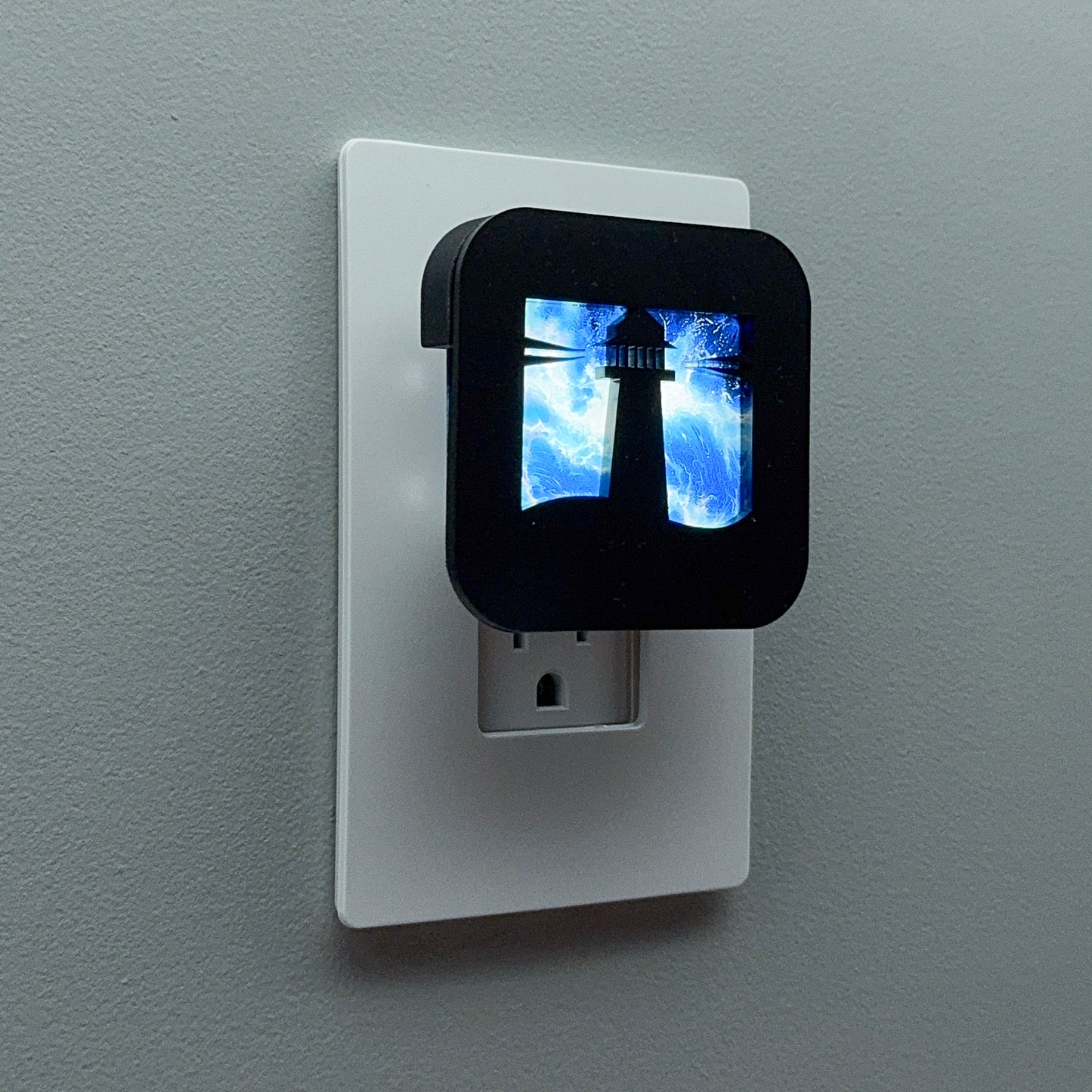 Lighthouse Night Light with Stormy Waves