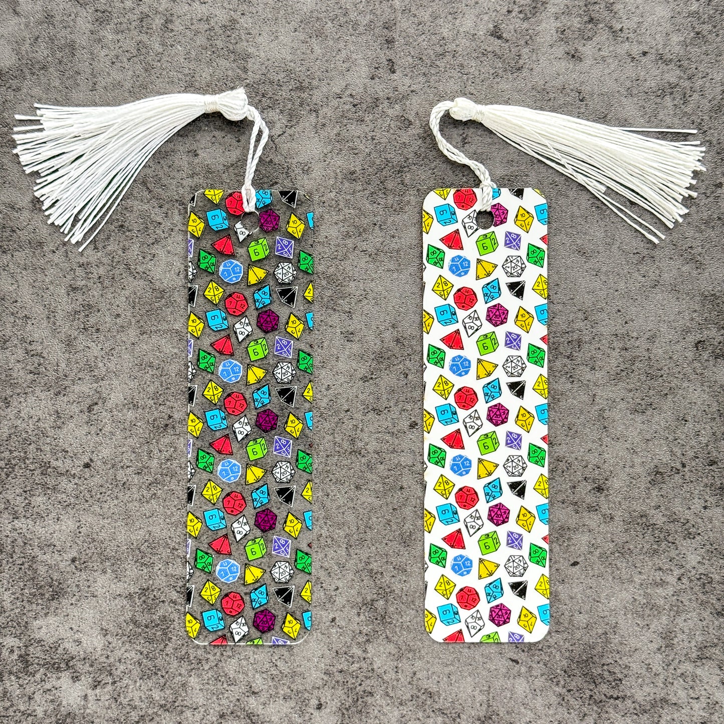 White Dungeons and Dragons Dice Bookmark