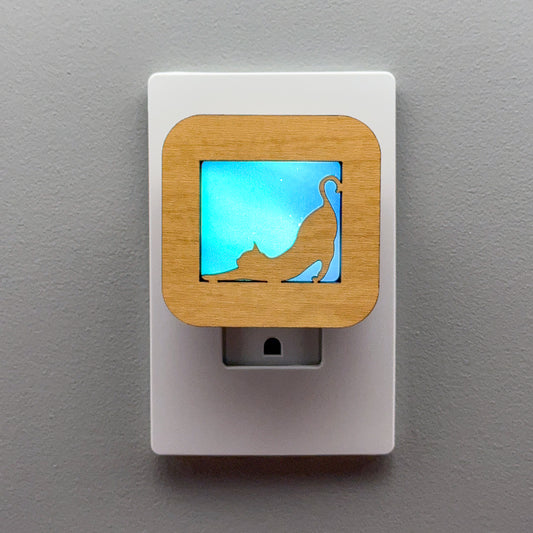 Cat Night Light with Northern Lights Background