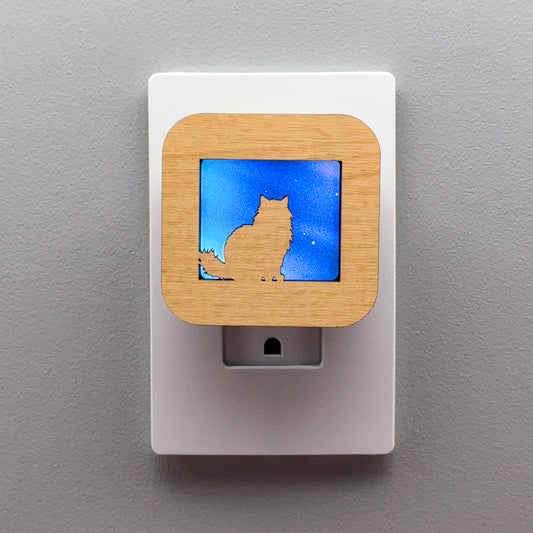 Cat Night Light with Northern Lights Background