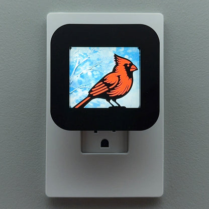 Red Cardinal in Snowy Trees Night Light
