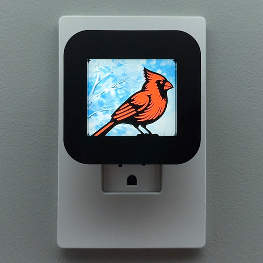 Red Cardinal in Snowy Trees Night Light