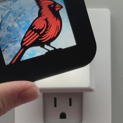 Red Cardinal in Snowy Trees Night Light