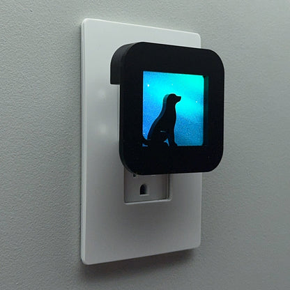 Sitting Dog Night Light with Northern Lights Background