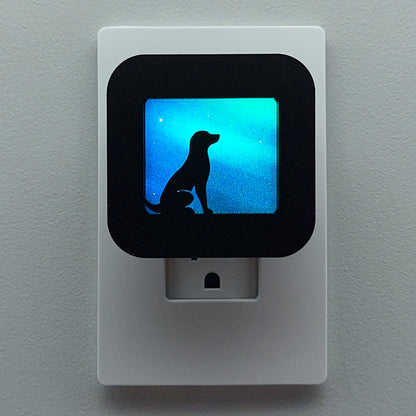 Sitting Dog Night Light with Northern Lights Background