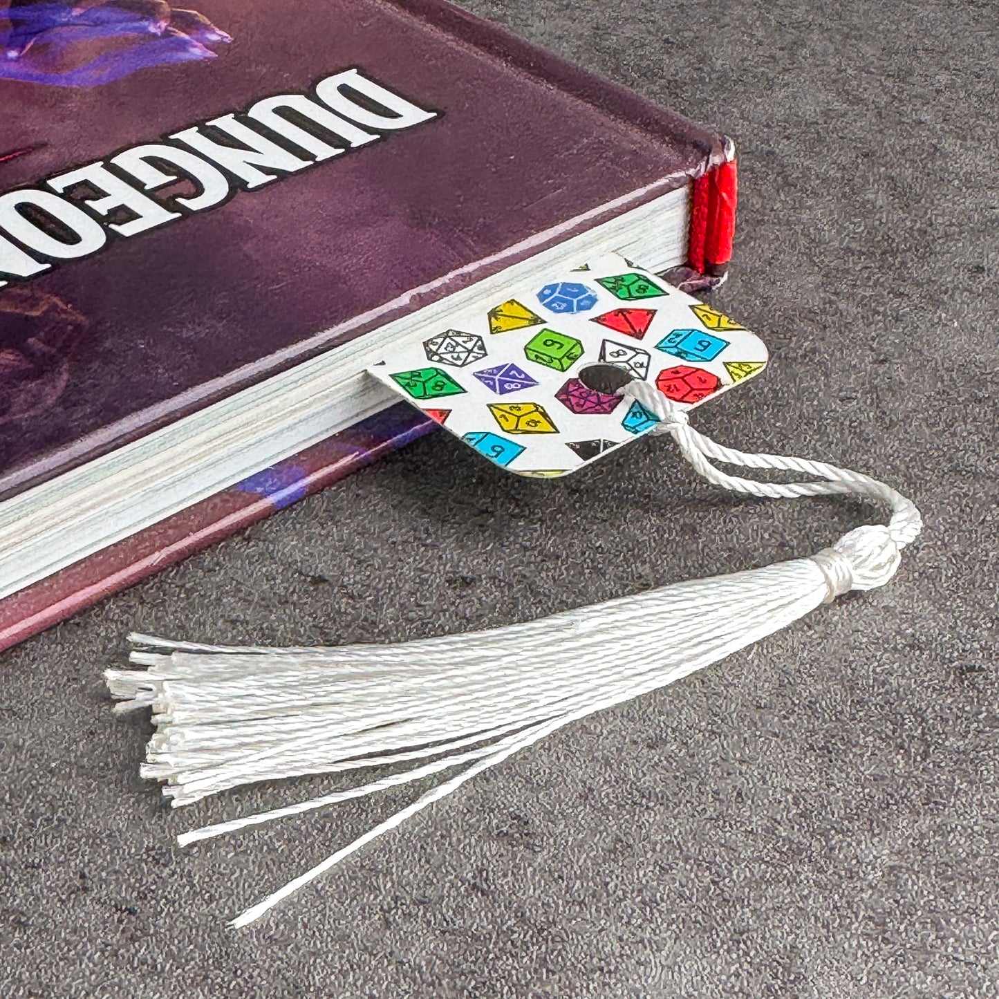 White Dungeons and Dragons Dice Bookmark