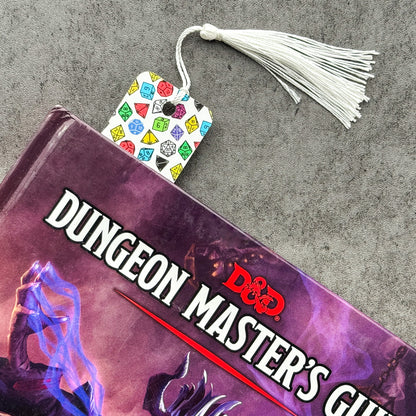White Dungeons and Dragons Dice Bookmark