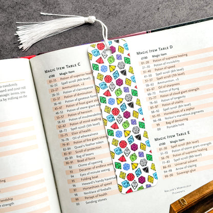White Dungeons and Dragons Dice Bookmark