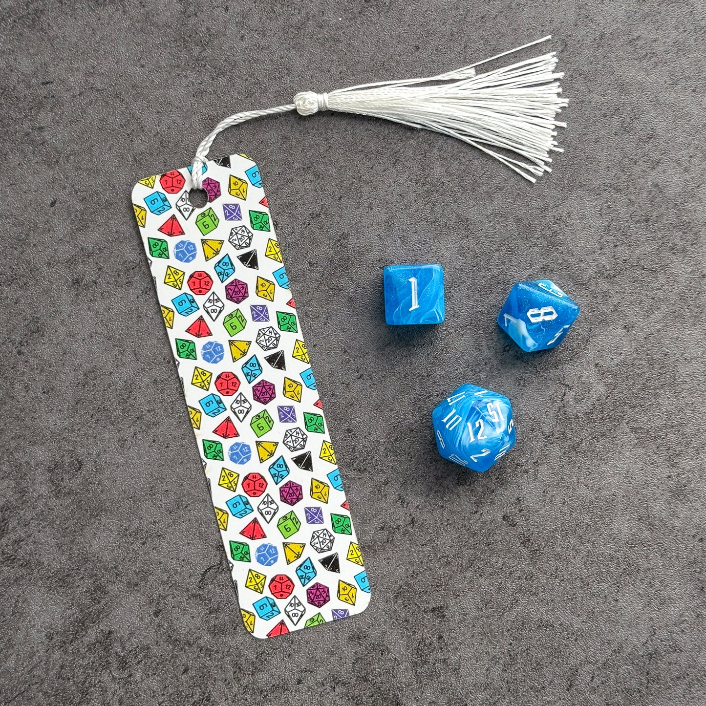 White Dungeons and Dragons Dice Bookmark