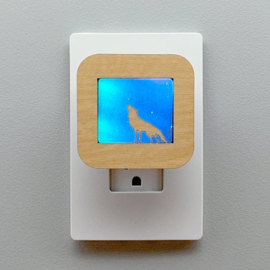 Wolf Night Light with Northern Lights Background